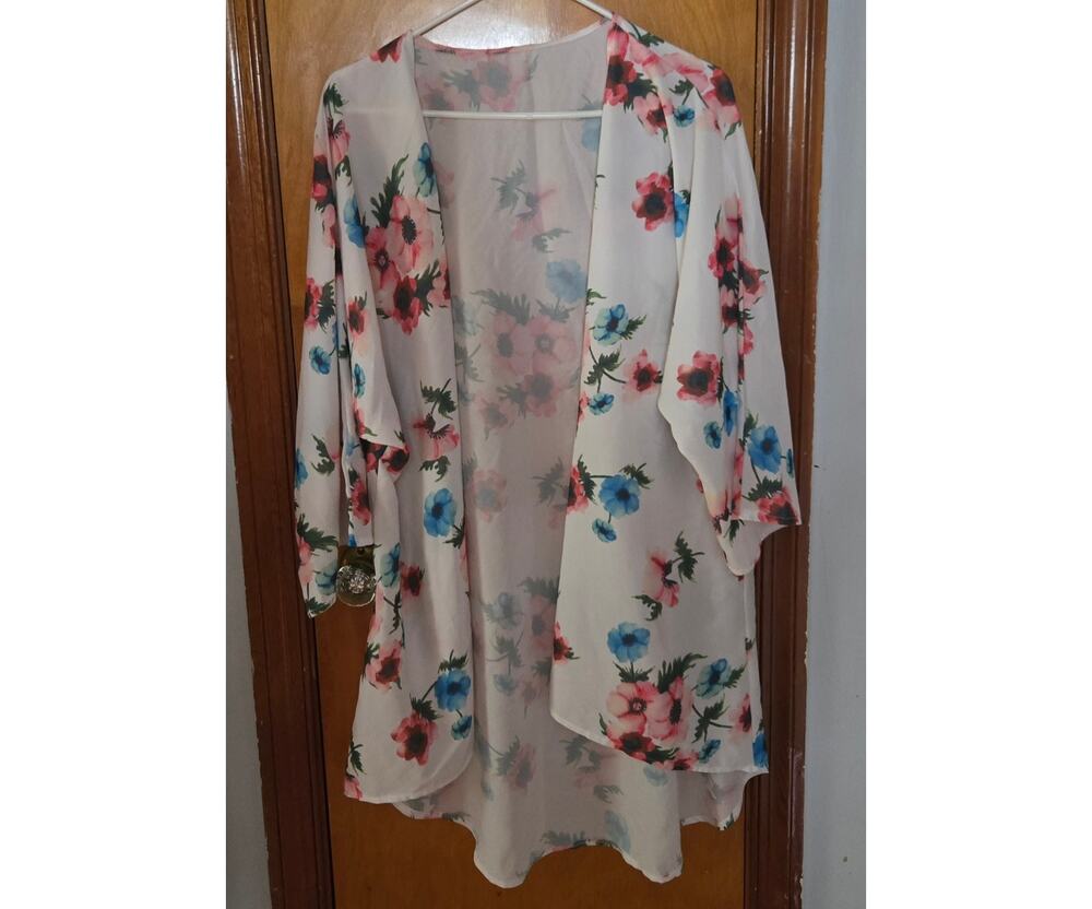 Floral Open Front Kimono Cardigan Sheer Cover Up Plus Size 2XL